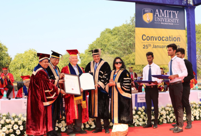 Renowned author Lord Jeffrey Archer conferred with Honorary Doctorate of Literature by Dr. Aseem Chauhan at Amity University Jaipur Convocation 2019