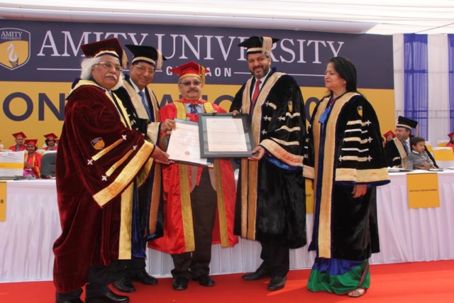 Prof. Rama Shanker Verma (Dept. of Biotechnology, IIT Chennai) with Founder President sir & Dr. Aseem Chauhan at Amity University Gurugram Convocation 2016