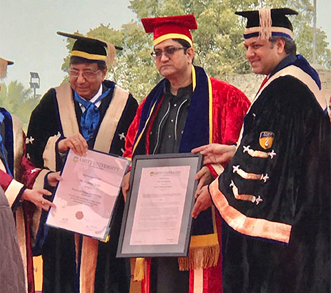 Prasoon Joshi, Chairperson and CEO, McCann India has been conferred the Honorary Doctorate by Dr. Aseem Chauhan at Amity University Jaipur Convocation 2017