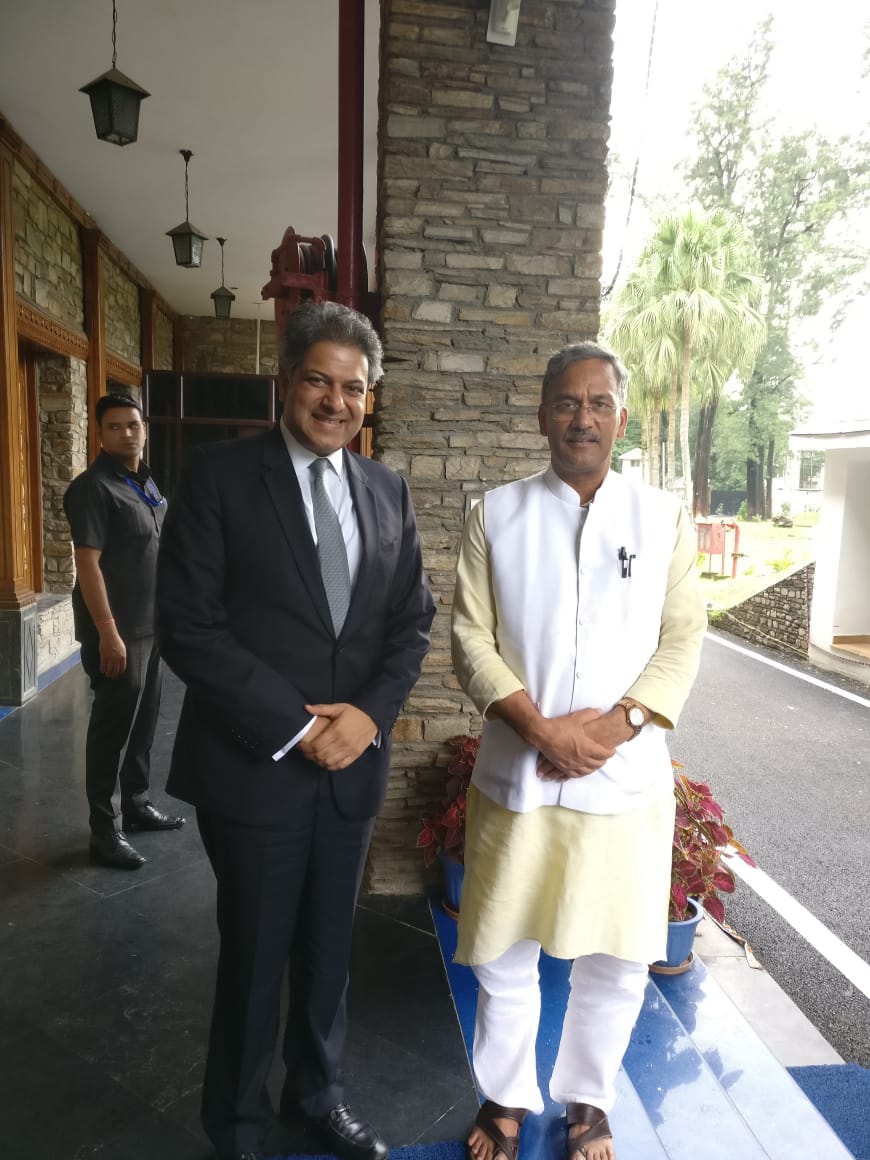 Dr. Aseem Chauhan with Trivendra Singh Rawat, Hon'able Chief Minister of Uttarakhand, India.