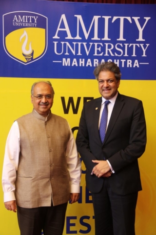 Dr. Aseem Chauhan with Dilip Sanghavi, founder of Sun Pharma at Amity University Mumbai 2019